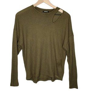 Express Thermal Top Long Sleeve Green XS X-small Waffle Knit